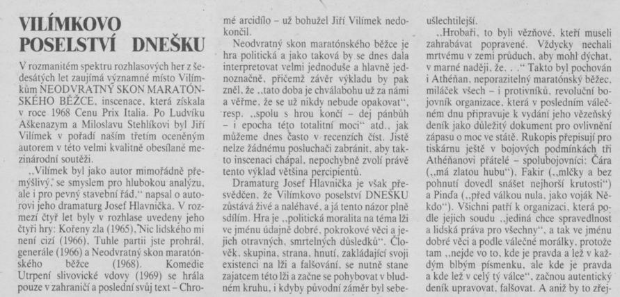 Štěrbová, Alena - Vilímkovo poselství dnešku 1. In Scéna 20-1990, s. 6