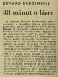 48 minut o lásce. In Čs. rozhlas 21-1966 (10. 5. 1966), s. 8 (článek).