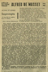 Alfred de Musset - Světové kulturní výročí. In Čs. rozhlas a televize 50-1960 (29. 11. 1960), s. 4 (článek)