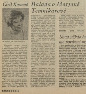 Balada o Marjaně Temnikarové. In Rozhlas 11-1978 (27. 2. 1978), s. 4 (článek)