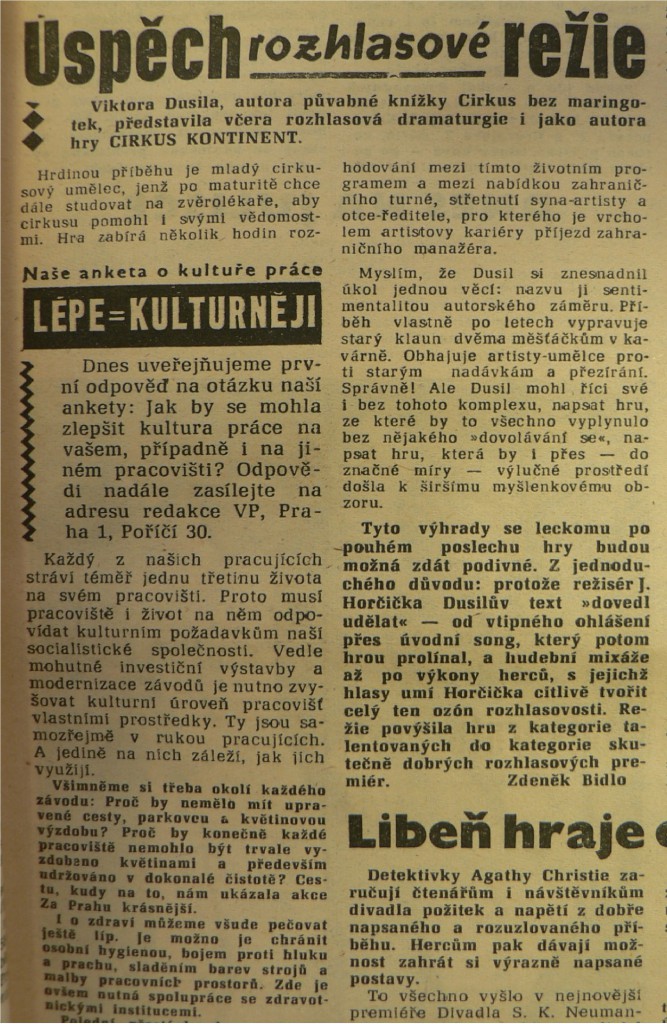 Bidlo, Zdeněk - Úspěch rozhlasové režie. In Večerní Brno 7-1961 (1961-01-07)