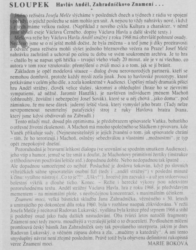 Boková, Marie - Havlův Anděl, Zahradníčkovo Znamení... (Scéna 7-1990)