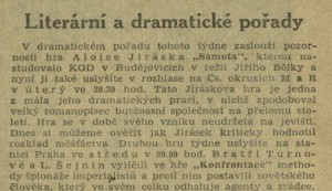 Chalupa, Dalibor - Literární a dramatické pořady. In Náš rozhlas 4-1952, s. 11 (článek)