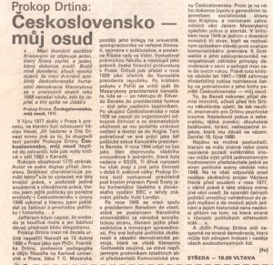 Drtina - Československo, můj osud. TR 1991-07