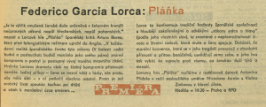Federico García Lorca - Pláňka. In Čs. rozhlas a televize 7-1966 (1. 2. 1966), s. 1 (článek)