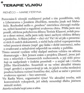 Feryna, Marie - Terapie vlnou. In Časopis Šrámkovy Sobotky, červenec 2017.