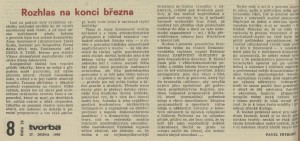 Frýbort, Pavel - Rozhlas na konci března. In Tvorba 16-1985 (17. 4. 1985), s. 8 (recenze)