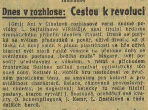 Gm - Dnes v rozhlase - Cestou k revoluci. In Lidová demokracie 173-1967 (25. 6. 1967), s. 4 (článek).