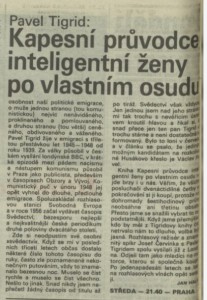 Halas, Jan - Kapesní průvodce inteligentní ženy po vlastním osudu. In Rozhlas 18-1990 (23. 4. 1990), s. 4 (článek).