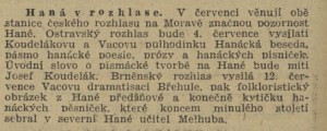 Haná v rozhlase. In Venkov, 27. 6. 1940