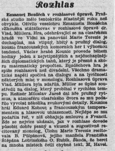 Havel, M. - Rozhlas. Emanuel Bozděch v rozhlasové úpravě. In Národní osvobození 100-1936 (28. 4. 1936), s. 6 (recenze)