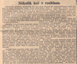 Havel, Miloslav - Několik her v rozhlasu. In Národní listy, 11. 1. 1940, s. 3 (recenze).