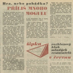 Hra nebo pohádka. Příliš mnoho mogulu. In Rozhlas 23-1980 (26. 5. 1980), s. 14 (článek)