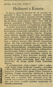 Hrdinové z Kotoru. In Čs. rozhlas a televize 11-1958 (4. 3. 1958), s. 7 (článek)