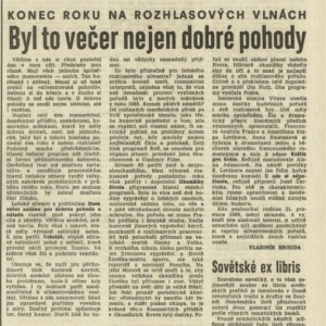 Hrouda, Vladimír - Byl to večer nejen dobré pohody. In Rudé právo 2-1987 (4. 1. 1987), s. 5 (recenze).