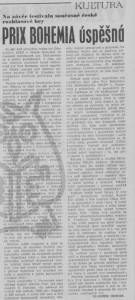 Hrouda, Vladimír - Prix Bohemia úspěšná. Na závěr festivalu současné české rozhlasové hry. In Rudé právo, 15. 6. 1977, s. 5 (článek).