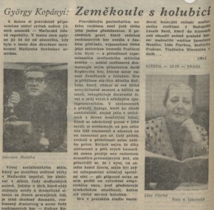 Hu - György Kopányi - Zeměkoule s holubicí. In Rozhlas 14-1979 (26. 3. 1979), s. 4 (článek).