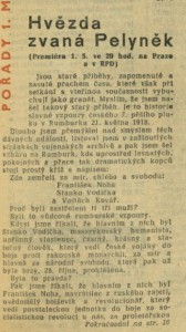 Hvězda zvaná Pelyněk. In Rozhlas 18-1965 (20. 4. 1965), s. 1