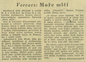 Hübschmannová, Milena - Vercors - Moře mlčí. In Čs. rozhlas a televize 34-1960 (9. 8. 1960), s. 5 (článek)