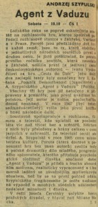 J. S. - Agent z Vaduzu. In Čs. rozhlas a televize 12-1968 (12. 3. 1968), s. 16 (článek)