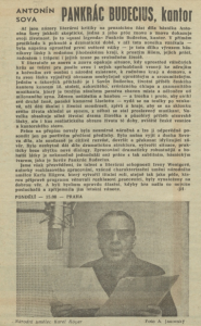 JH - Pankrác Budecius, kantor. In Československý rozhlas 52-1973 (17. 12. 1973), s. 5 (článek).