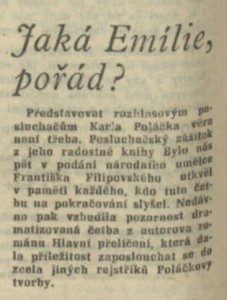 Jaká Emílie, pořád. In Rozhlas 43-1984 (8. 10. 1984), s. 4 (článek) 01