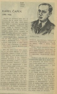 Karel Čapek. In Rozhlas 2-1975 (27. 12. 1974), s. 4 (článek)