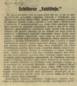 Kareš, Miloš - Schillerův Valdštejn. In Radiojournal 7-1929 (23. 2. 1929), s. 2 (článek) 01