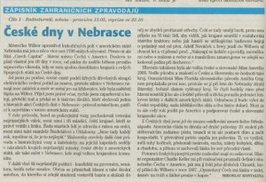 Konvalina, Miroslav - Zápisník zahraničních zpravodajů - České dny v Nebrasce. In Týdeník Rozhlas 38-2005 (12. 9. 2005), s. 20 (článek).