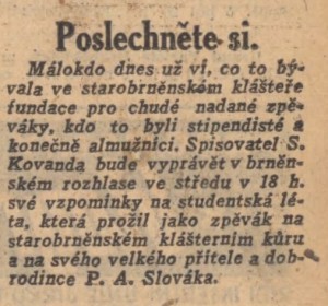 Kovanda - přednáška. Národní listy, 6. 5. 1941