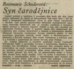 Kábrtová, Marie - Syn čarodějnice. In Rozhlas 47-1985 (11. 11. 1985), s. 4 (článek).