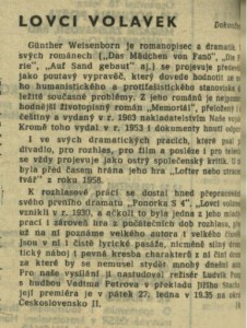 Lovci volavek. In Rozhlas 5-1967 (17. 1. 1967), s. 8