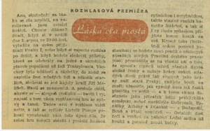 Láska cla prostá. In Čs. rozhlas a televize 31-1958 (22. 7. 1958), s. 1