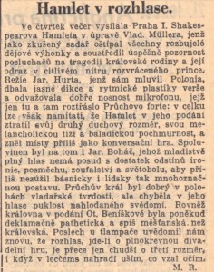 M. R. (= Rutte, Miroslav) - Hamlet v rozhlase. In Národní listy, 19. 2. 1939, s. 9