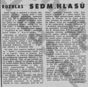 Martinec, Jan - Rozhlas. Sedm hlasů. In Rudé právo, 9. 10. 1964