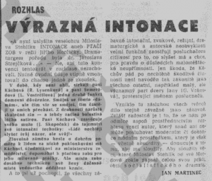 Martinec, Jan - Výrazná intonace. In Rudé právo, 11. 9. 1964, str. 2 (recenze)