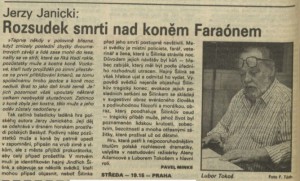 Minks, Pavel - Rozsudek smrti nad koněm Faraonem. In Rozhlas 12-1991 (18. 3. 1991), s. 4