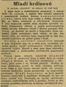 Mladí hrdinové. In Čs. rozhlas a televize 42-1952 (4. 10. 1952), s. 13 (článek) 01