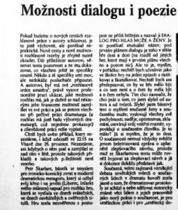 Možnosti dialogu a poezie. In Scéna 2-1983 (28. 1. 1983), s. 4 (recenze) 01