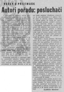 Mračno, Oldřich - Večer u přijímače. Autoři pořadu -) posluchači. In Rudé právo, 28. 1. 1975, s. 5 (recenze).