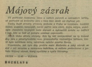 Májový zázrak. In Rozhlas 18-1975 (21. 4. 1975), s. 4 (článek)