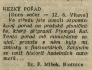 Míšek, F - Hezký pořad. In Rozhlas 40-1987 (21. 9. 1987), s. 2