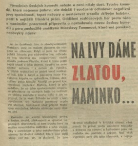 Na lvy dáme zlatou, maminko... In Rozhlas 8-1975 (10. 2. 1975), s. 1 (článek) 01