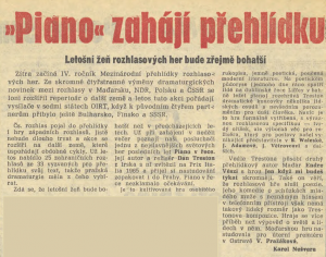 Nešvera, Karel - Piano zahájí přehlídku. In Večerní Praha, 15. 4. 1967