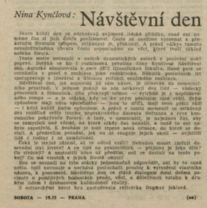 Nina Kynčlová - Návštěvní den. In Rozhlas 22-1984 (14. 5. 1984), s. 4 (článek).