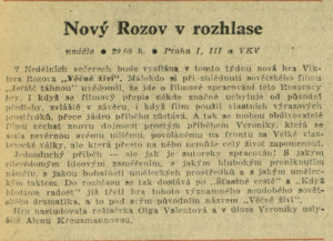 Nový Rozov v rozhlase. In Čs. rozhlas a televize 38-1959 (8. 9. 1959), s. 1 (článek).