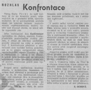 Ochová, Sheila - Rozhlas. Konfrontace. In Rudé právo 18. 4. 1968 (recenze).