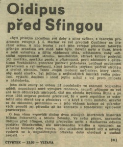 Oidipus před Sfingou. In Rozhlas 11-1988 (29. 2. 1988), s. 4 (článek)