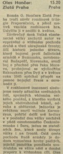 Oles Hončar - Zlatá Praha. In Rozhlas 19-1973 (30. 4. 1973), s. 4 (článek) 01