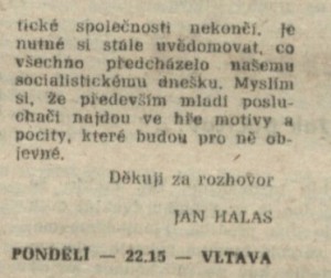 Optimistická tragédie. In Rozhlas 10-1984 (20. 2. 1984), s. 4 (rozhovor) 03